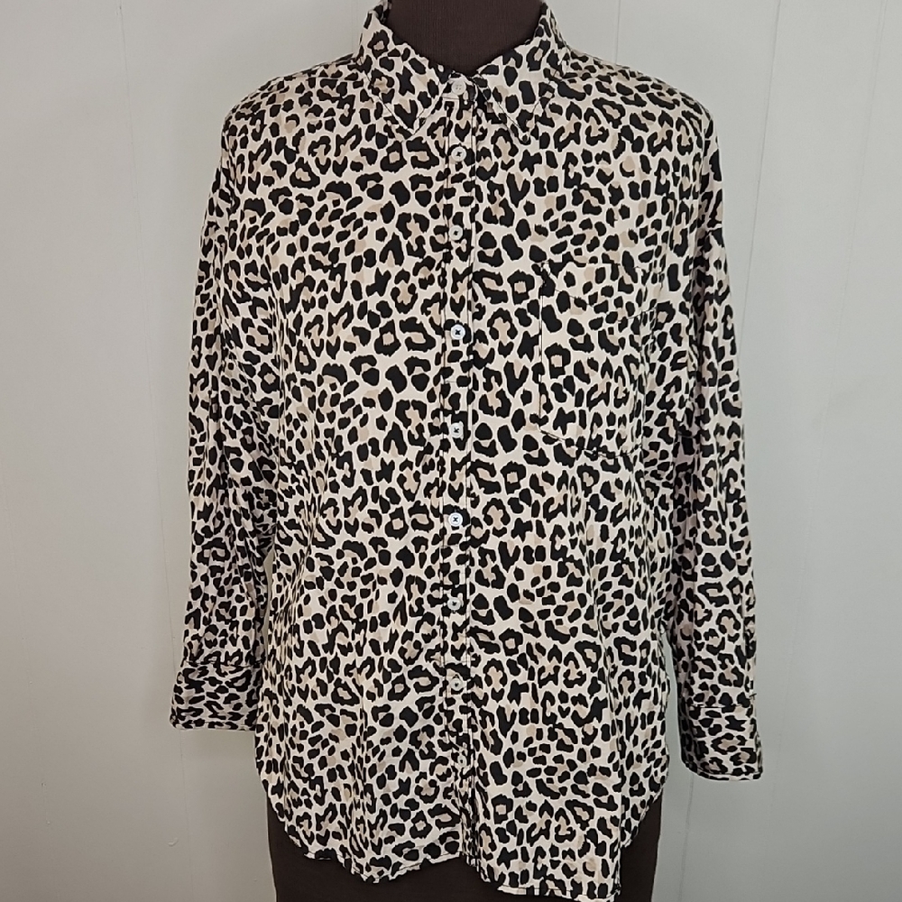 Maeve Size L Women's Leopard Print Cotton Blouse Anthropologie